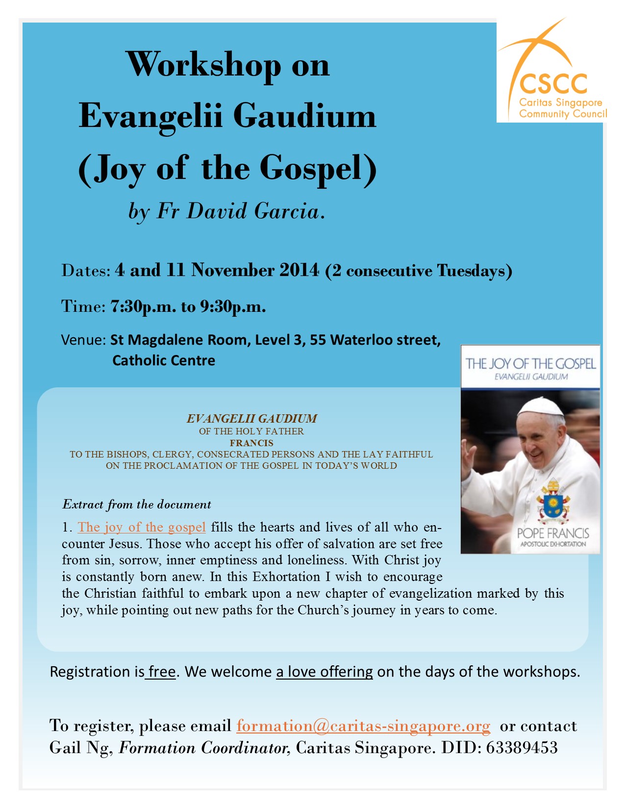 Joy of the Gospel Nov Workshop Flyer1